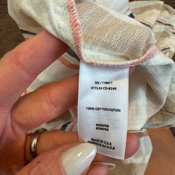 Anthropologie Amadi Striped 100% Cotton Romper Short Sleeve Belted M NEW $140 - Picture 12 of 13